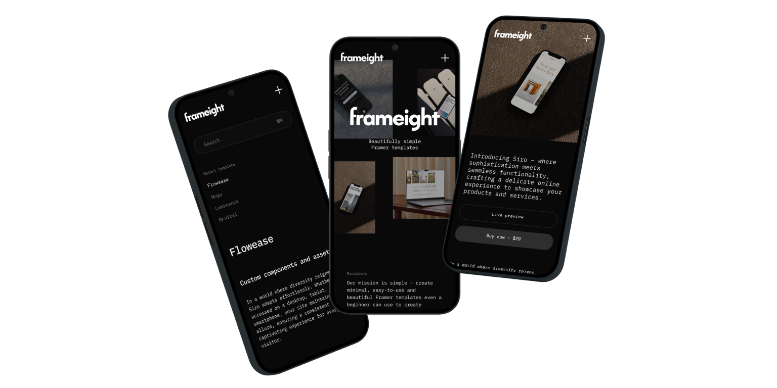 Device mockups showcasing Frameight website